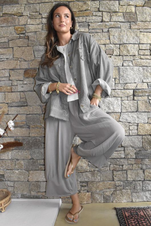 Rustic Nature Hippie Shake Linen Blend Shirt Jacket Washed Earth /2=